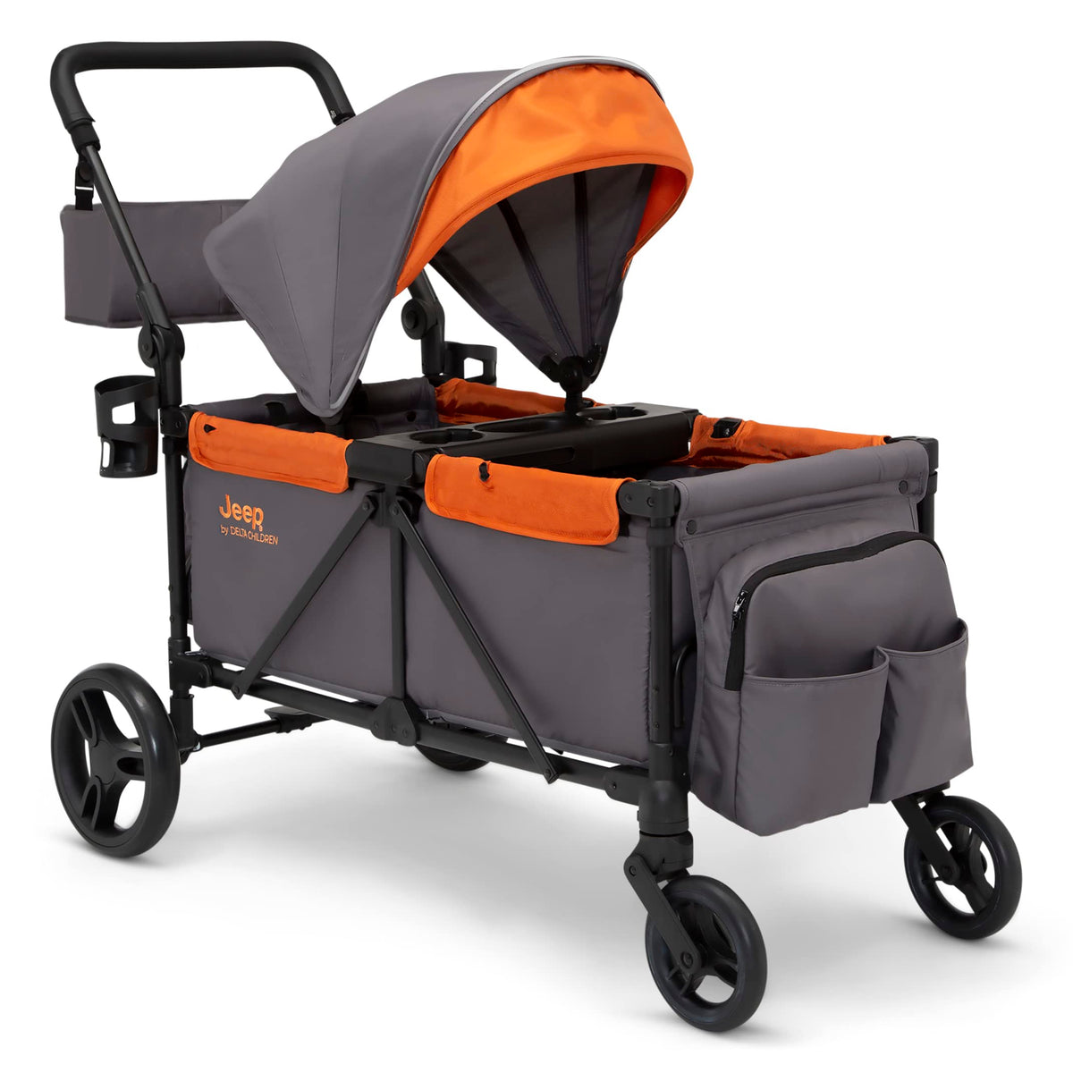 Jeep Sport All-Terrain Stroller Wagon by Delta Children - Includes Canopy, Parent Organizer, Adjustable Handlebar, Snack Tray & Cup Holders, Grey/Olive Green